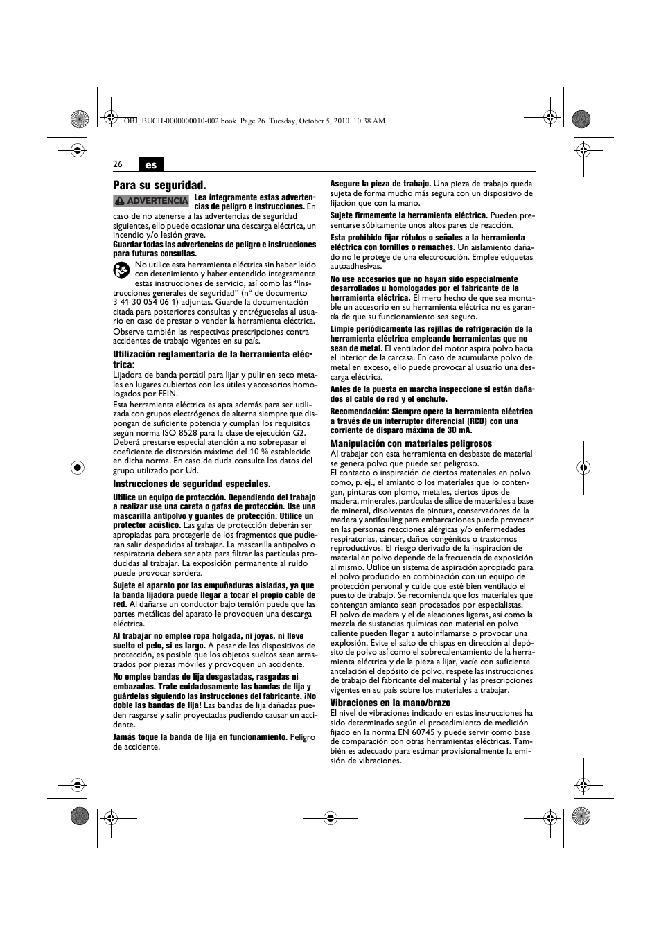 Es para su seguridad | Fein BF 10-280E User Manual | Page 26 / 109