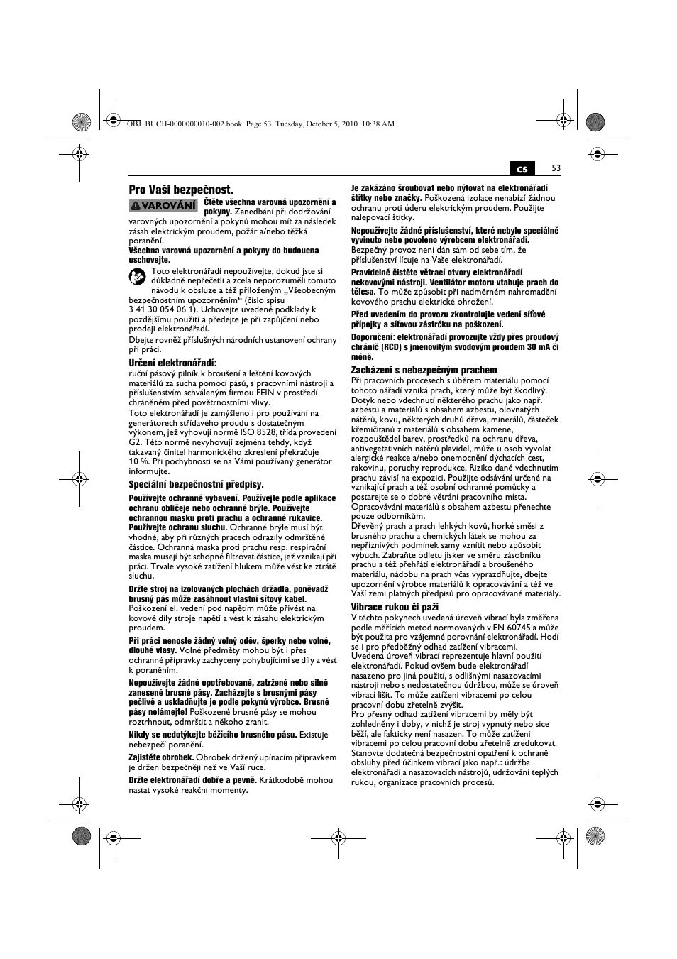 Cs pro vaši bezpečnost | Fein BF 10-280E User Manual | Page 53 / 109