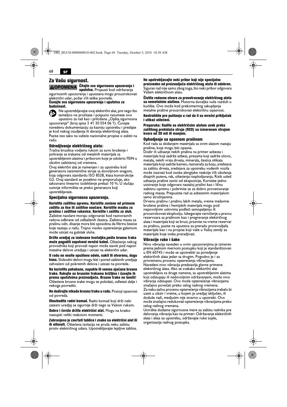 Sr za vašu sigurnost | Fein BF 10-280E User Manual | Page 68 / 109