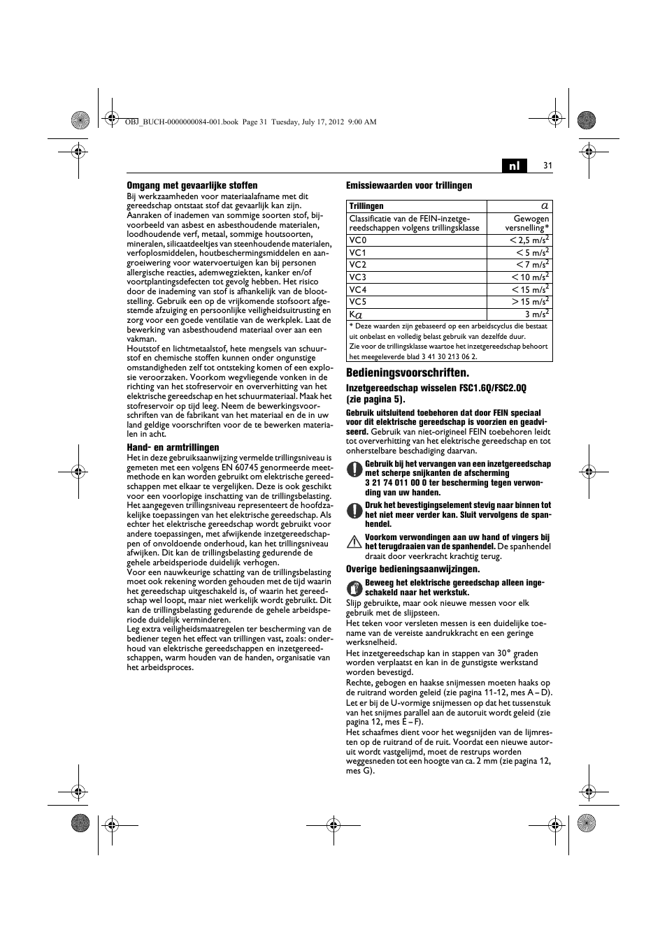 Bedieningsvoorschriften | Fein FSC 1.6 User Manual | Page 31 / 134