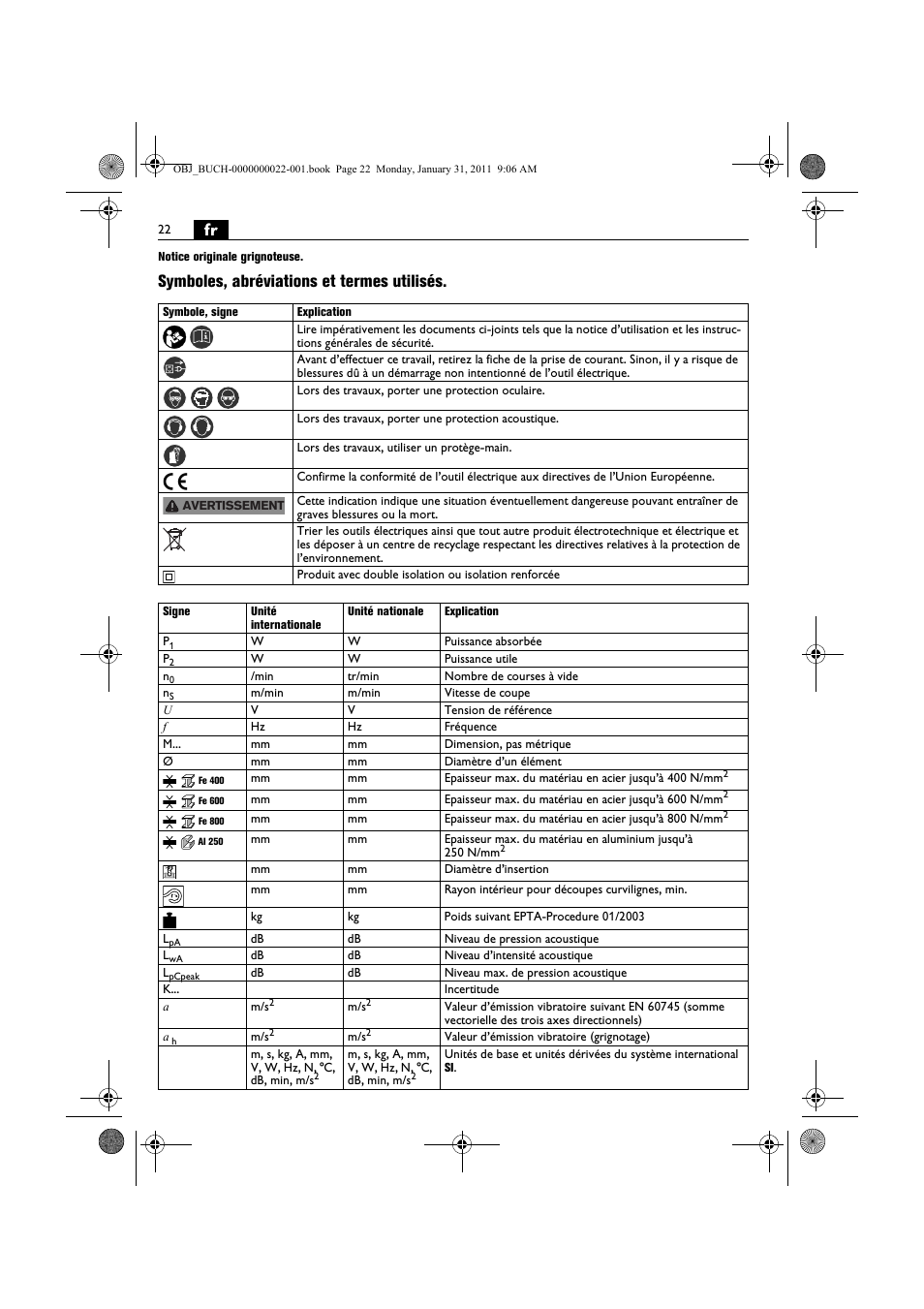 Symboles, abréviations et termes utilisés | Fein BLK5.0 User Manual | Page 22 / 118