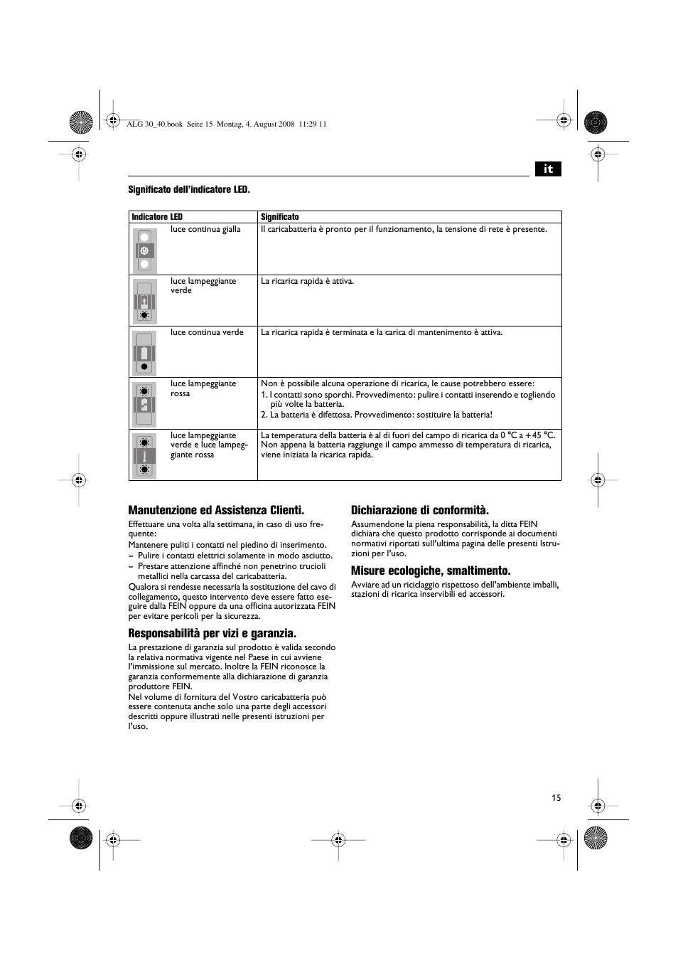 Manutenzione ed assistenza clienti, Responsabilità per vizi e garanzia, Dichiarazione di conformità | Misure ecologiche, smaltimento | Fein AFSC 18 аккумулятор User Manual | Page 15 / 63