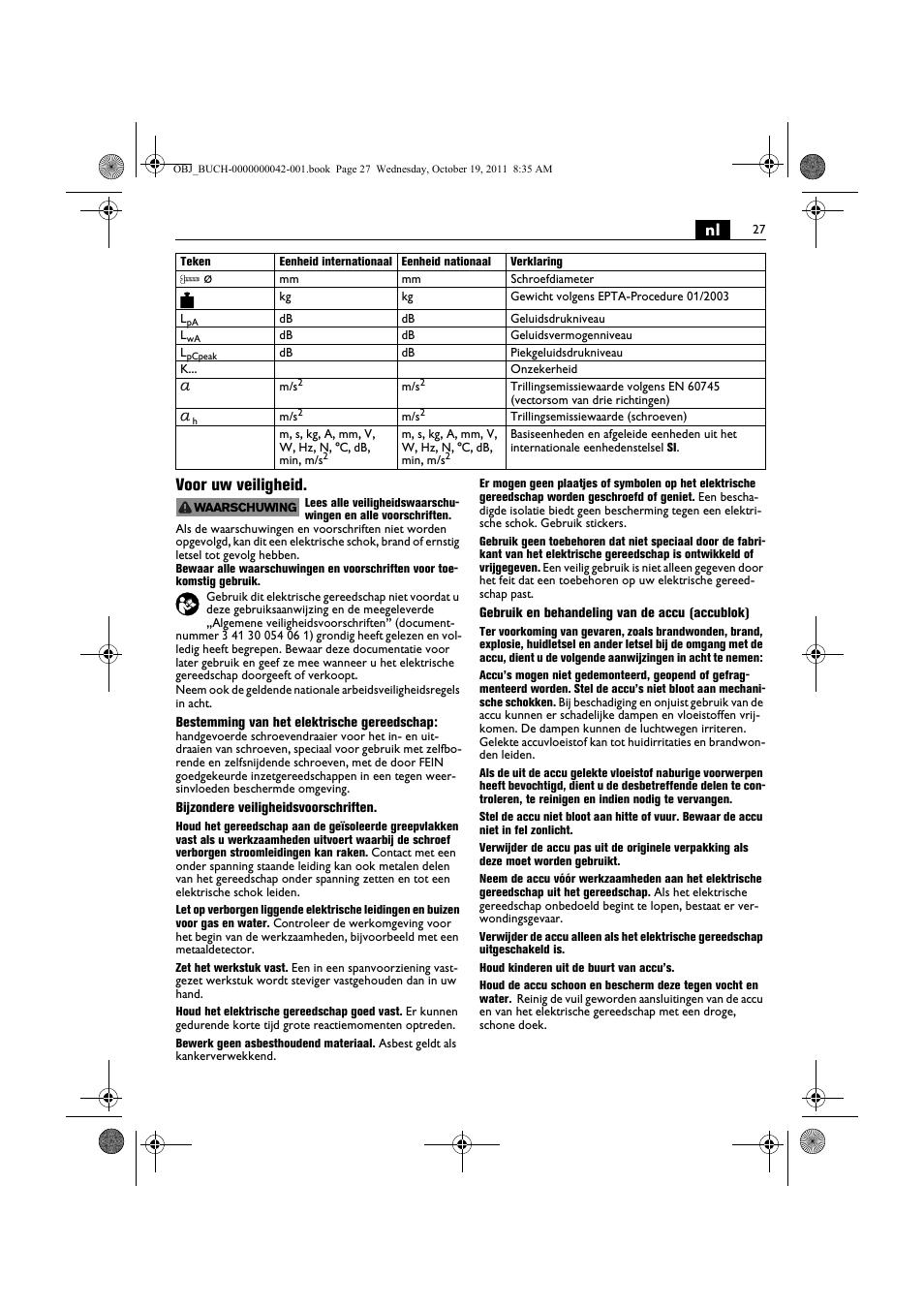 Nl voor uw veiligheid | Fein ASCS_6.3 User Manual | Page 27 / 125