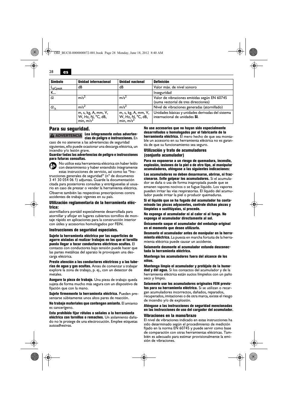 Es para su seguridad | Fein ASCT18M User Manual | Page 28 / 118