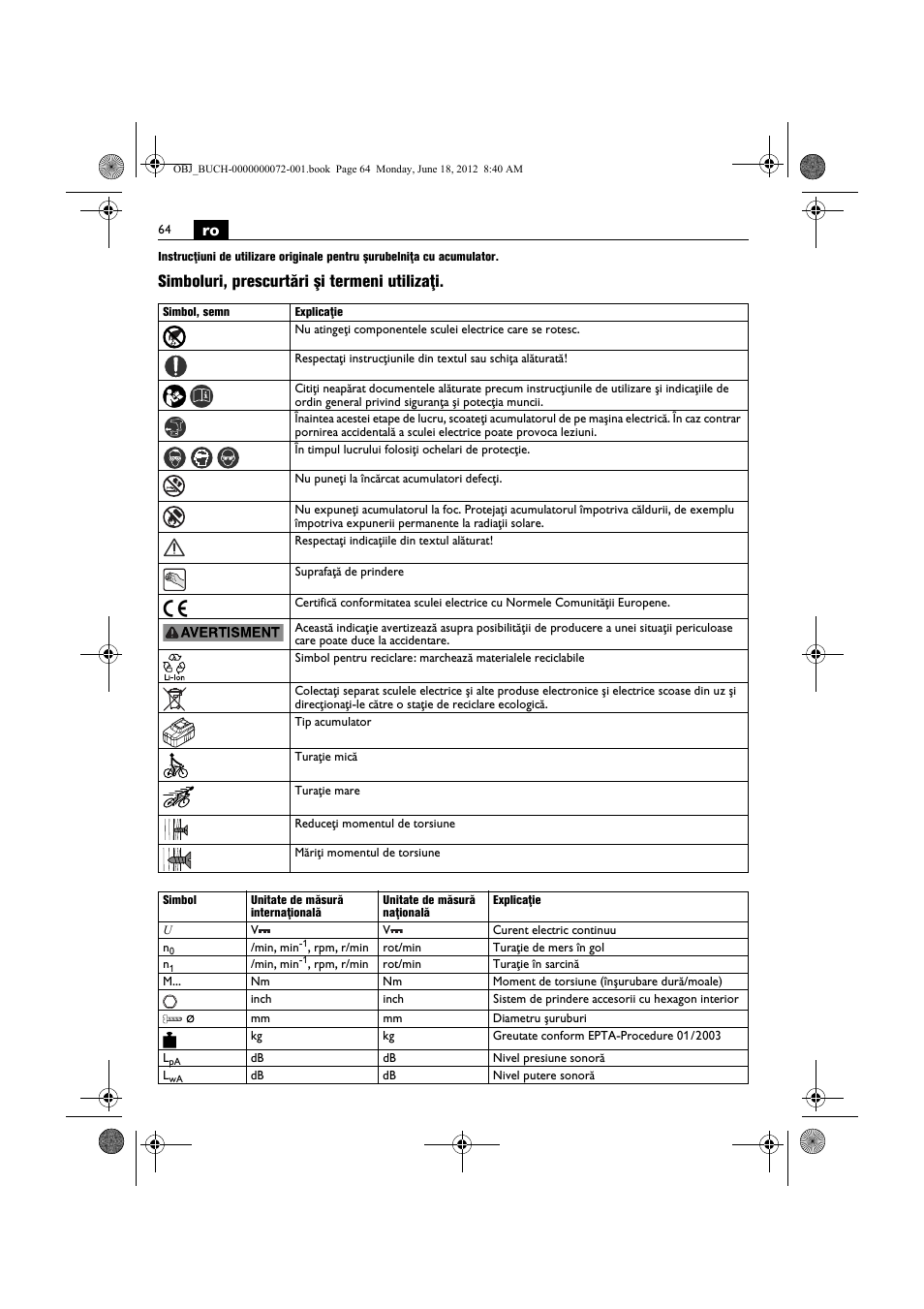 Simboluri, prescurtări şi termeni utilizaţi | Fein ASCT18M User Manual | Page 64 / 118