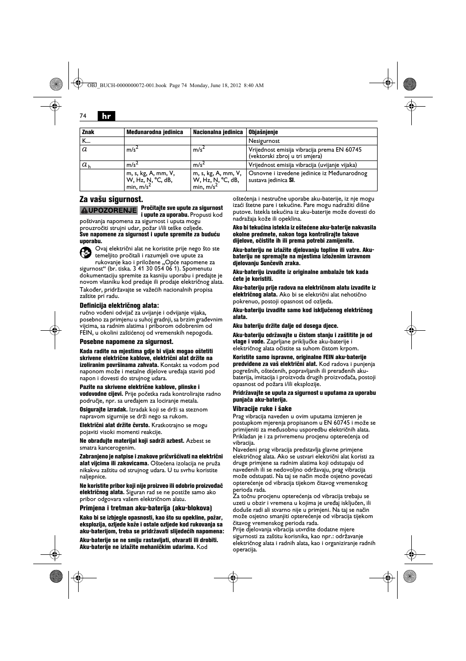 Hr za vašu sigurnost | Fein ASCT18M User Manual | Page 74 / 118