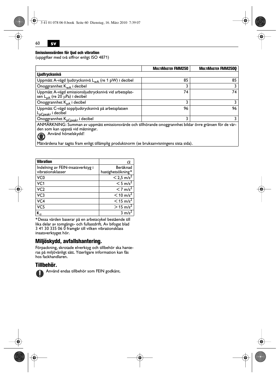 Miljöskydd, avfallshantering, Tillbehör | Fein MultiMaster Marine User Manual | Page 60 / 107