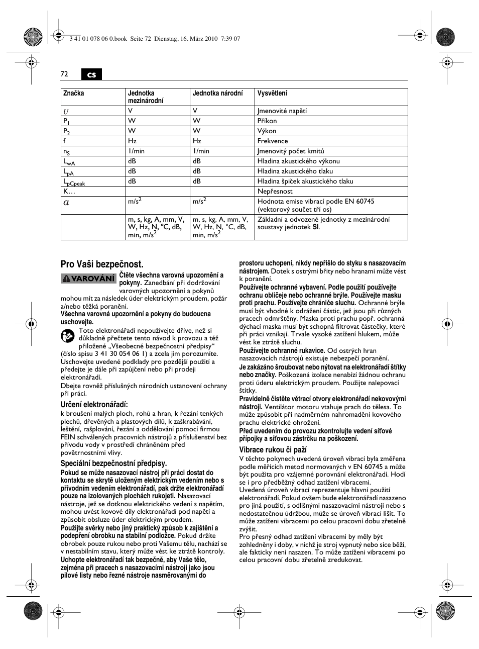 Cs pro va‰i bezpeãnost | Fein MultiMaster Marine User Manual | Page 72 / 107