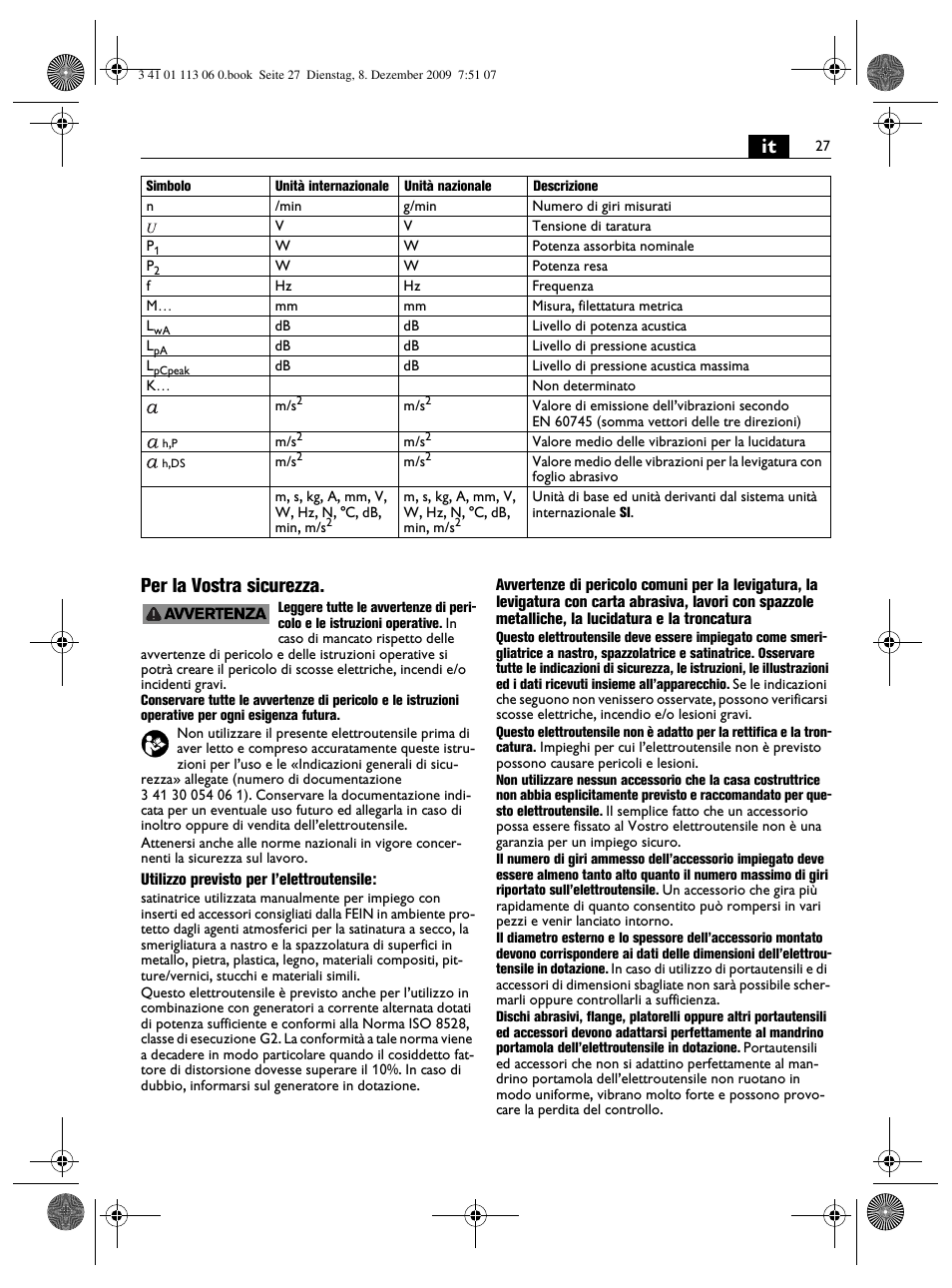It per la vostra sicurezza | Fein WPO 14-15E User Manual | Page 27 / 94