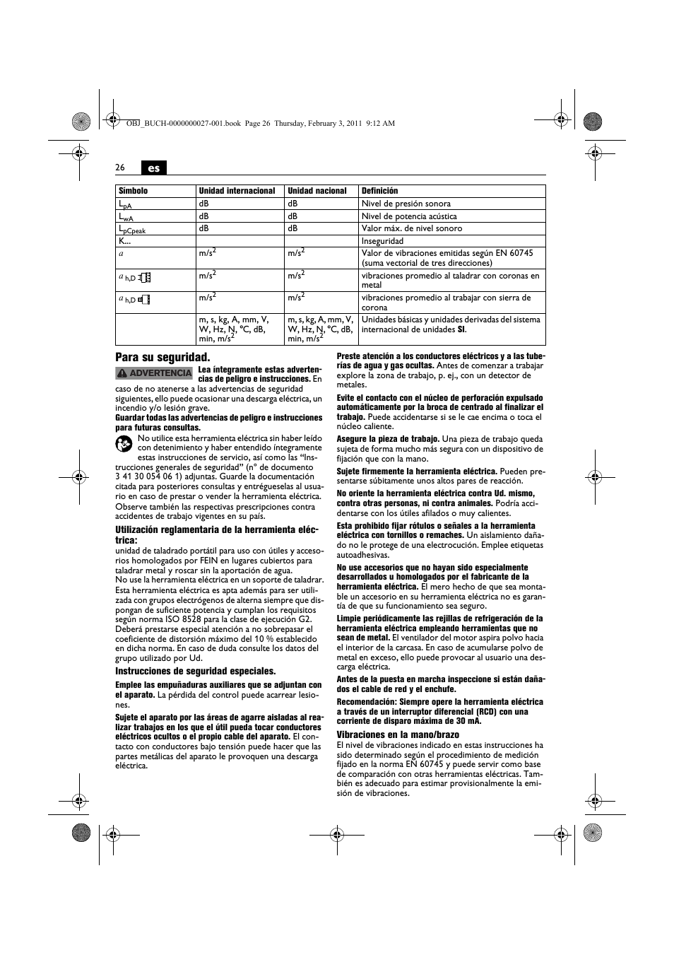 Es para su seguridad | Fein KBH25 User Manual | Page 26 / 117