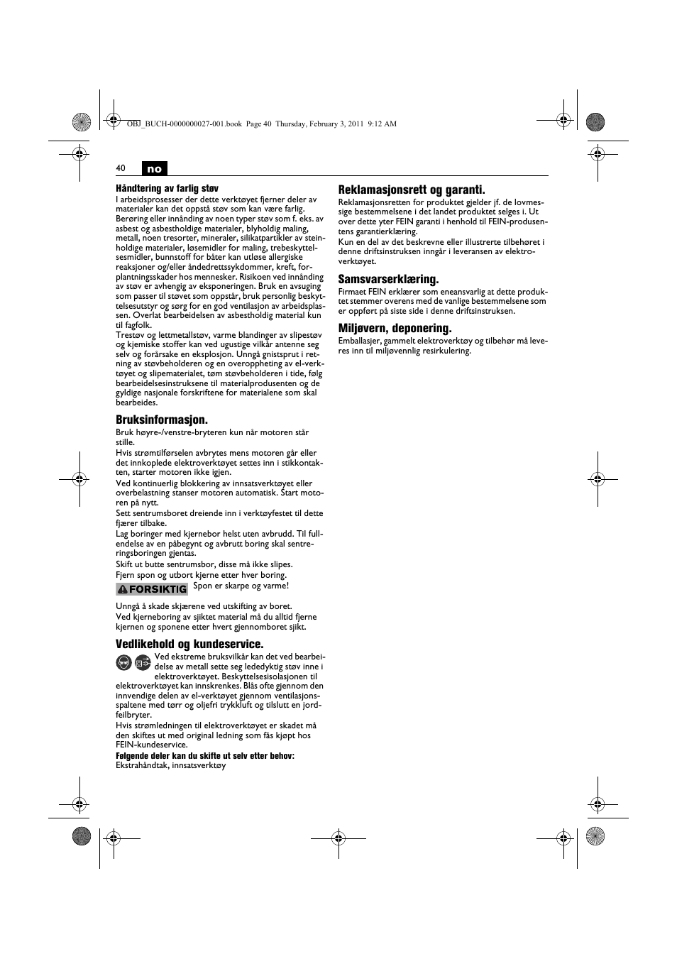 Fein KBH25 User Manual | Page 40 / 117