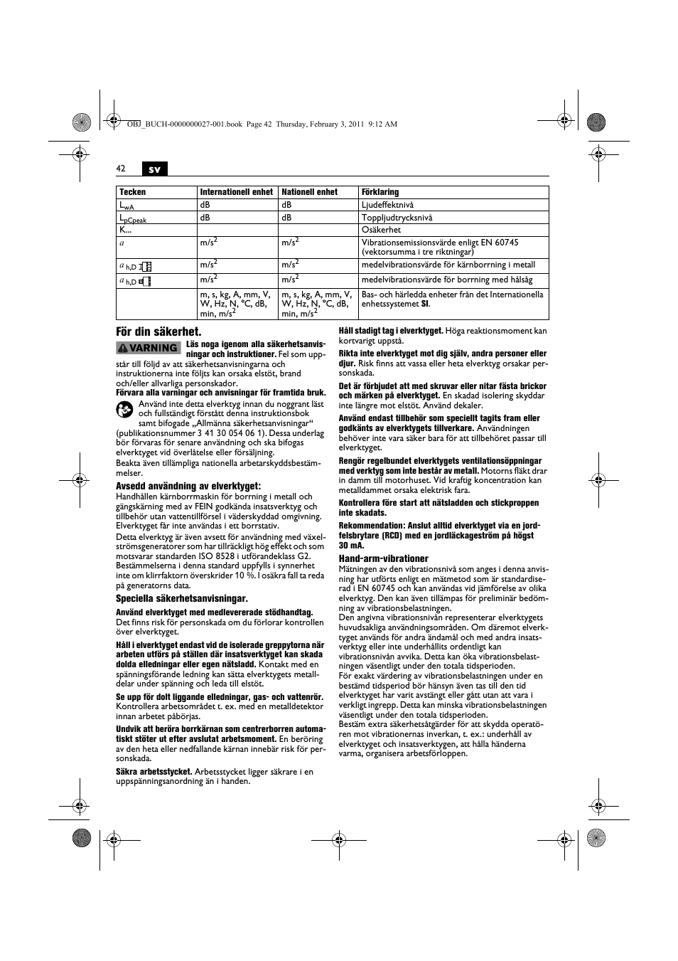Sv för din säkerhet | Fein KBH25 User Manual | Page 42 / 117
