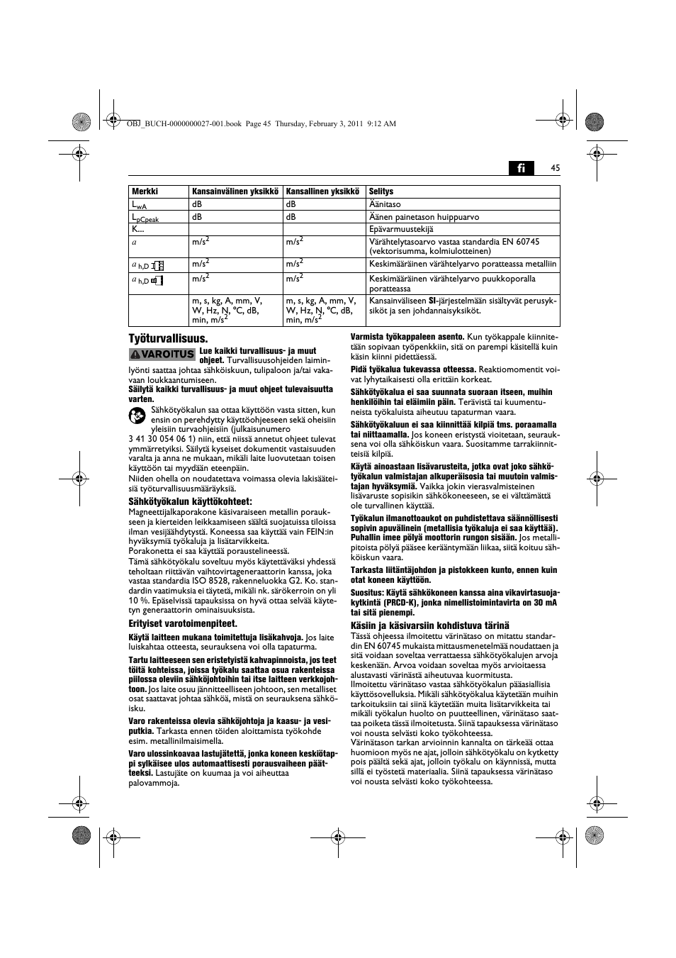 Fi työturvallisuus | Fein KBH25 User Manual | Page 45 / 117