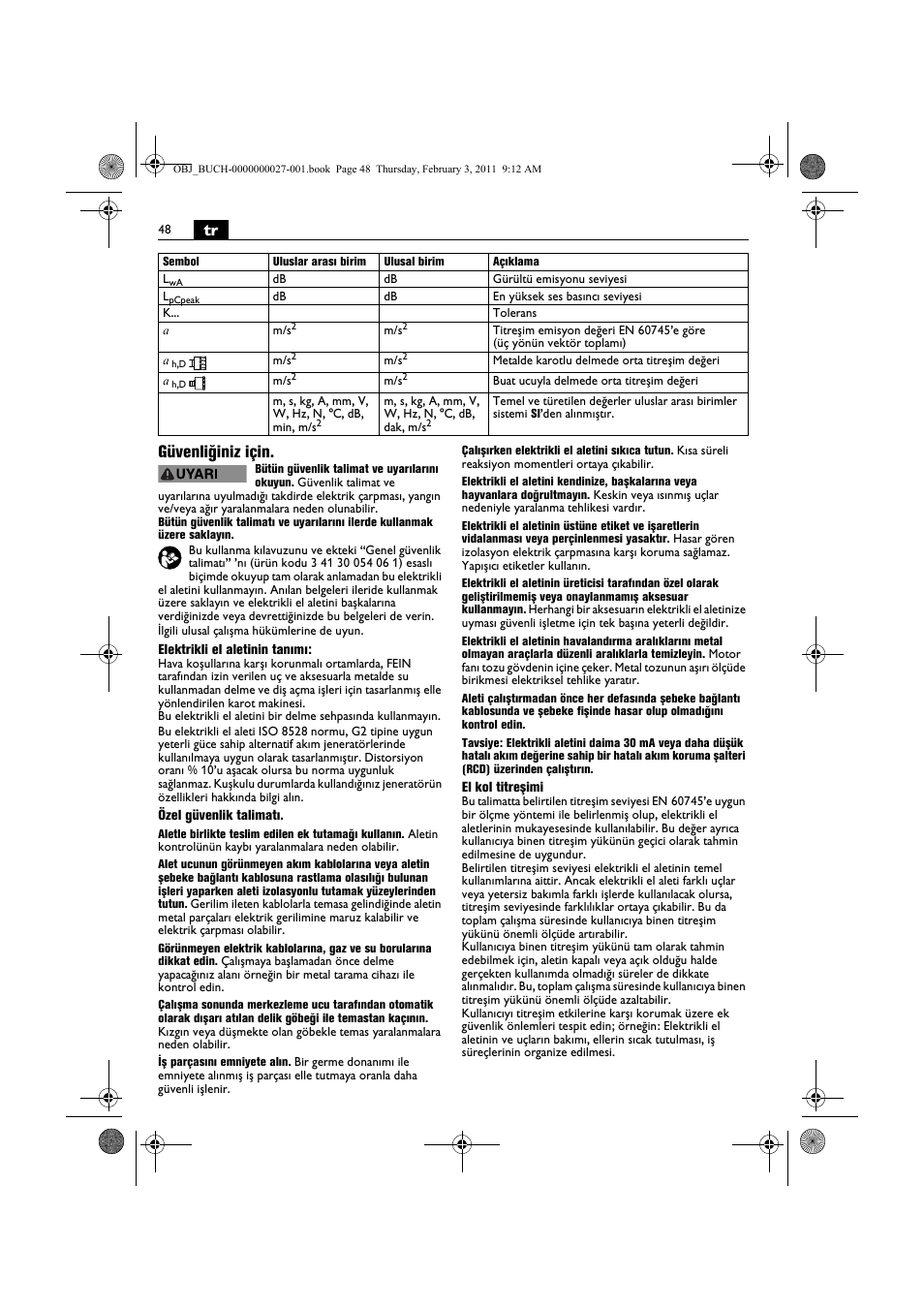 Tr güvenliğiniz için | Fein KBH25 User Manual | Page 48 / 117