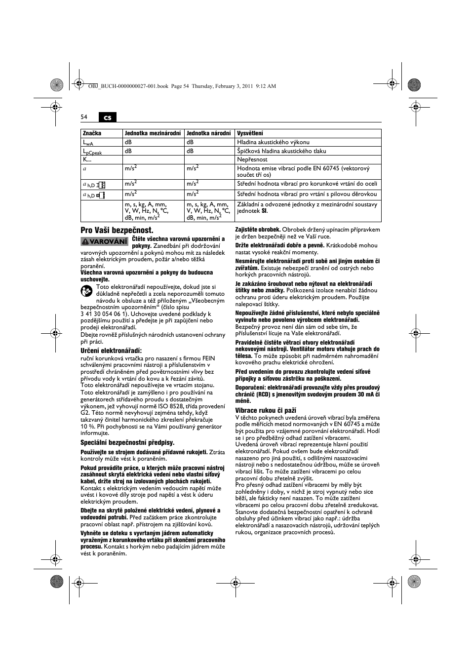 Cs pro vaši bezpečnost | Fein KBH25 User Manual | Page 54 / 117