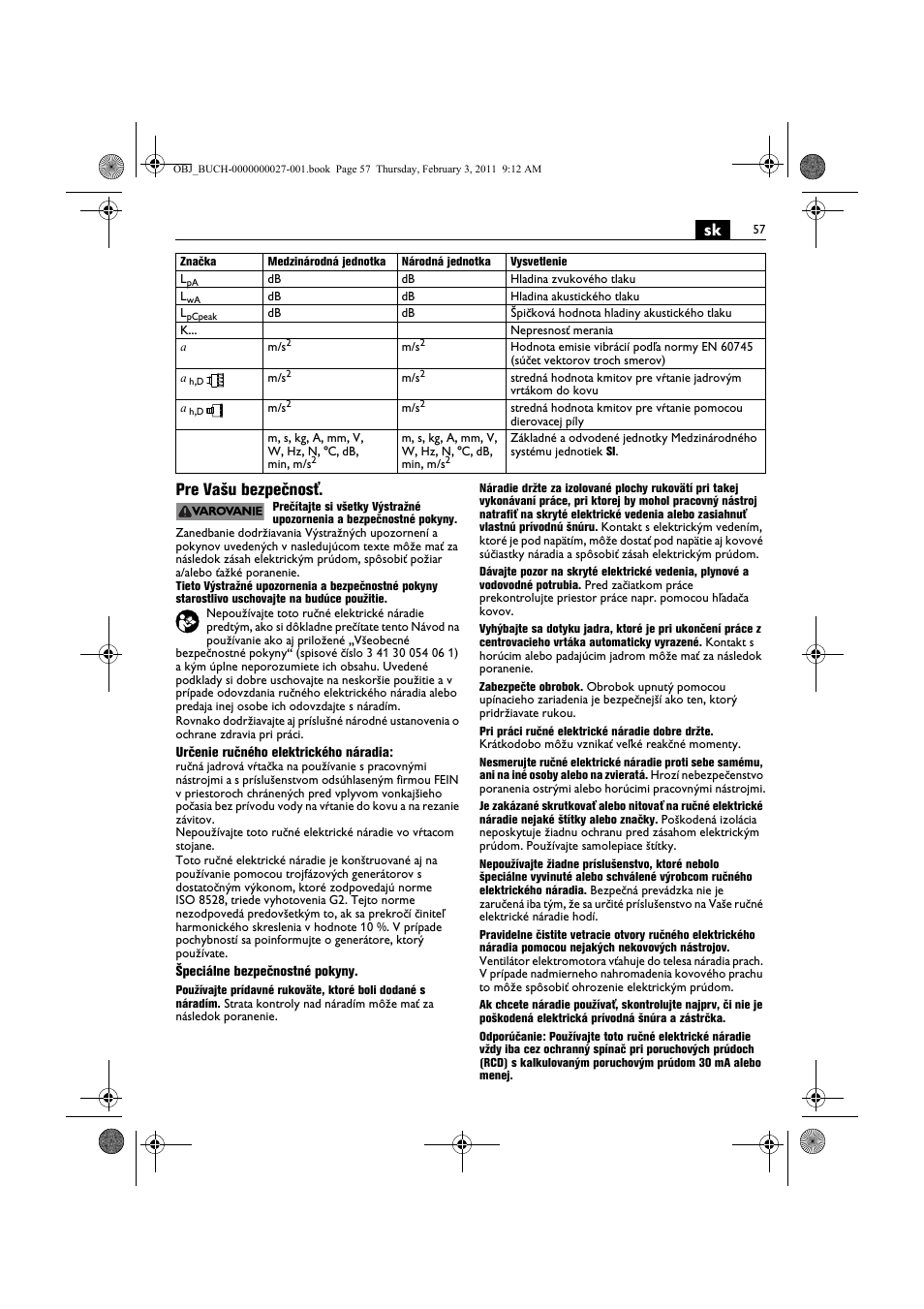 Sk pre vašu bezpečnosť | Fein KBH25 User Manual | Page 57 / 117
