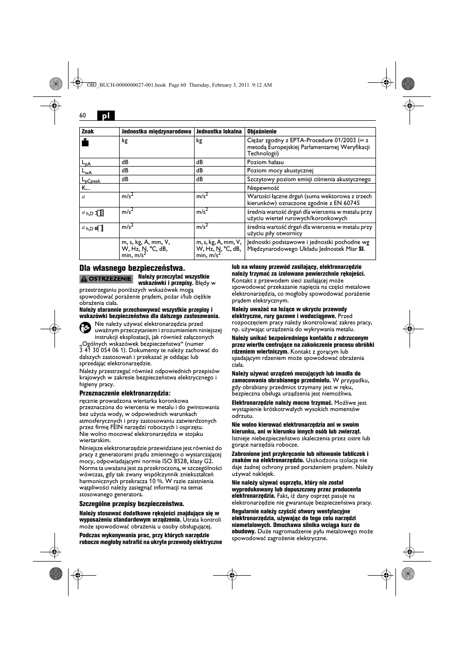 Pl dla własnego bezpieczeństwa | Fein KBH25 User Manual | Page 60 / 117