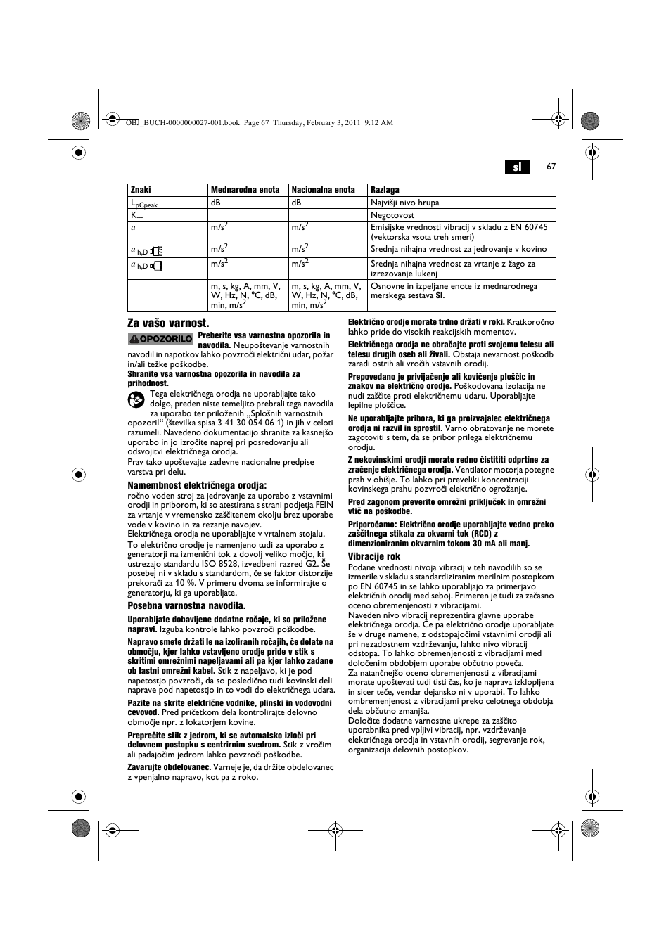 Sl za vašo varnost | Fein KBH25 User Manual | Page 67 / 117