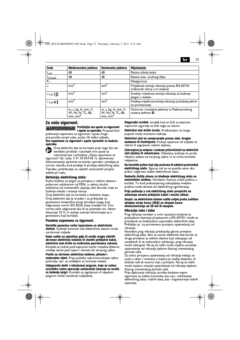 Hr za vašu sigurnost | Fein KBH25 User Manual | Page 73 / 117