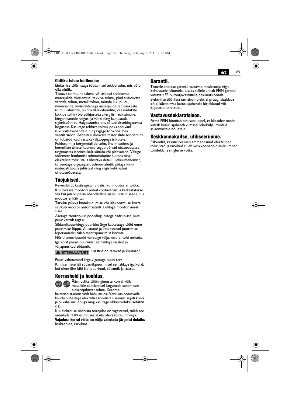 Fein KBH25 User Manual | Page 89 / 117