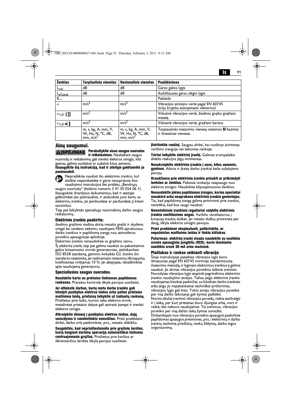 Lt jūsų saugumui | Fein KBH25 User Manual | Page 91 / 117