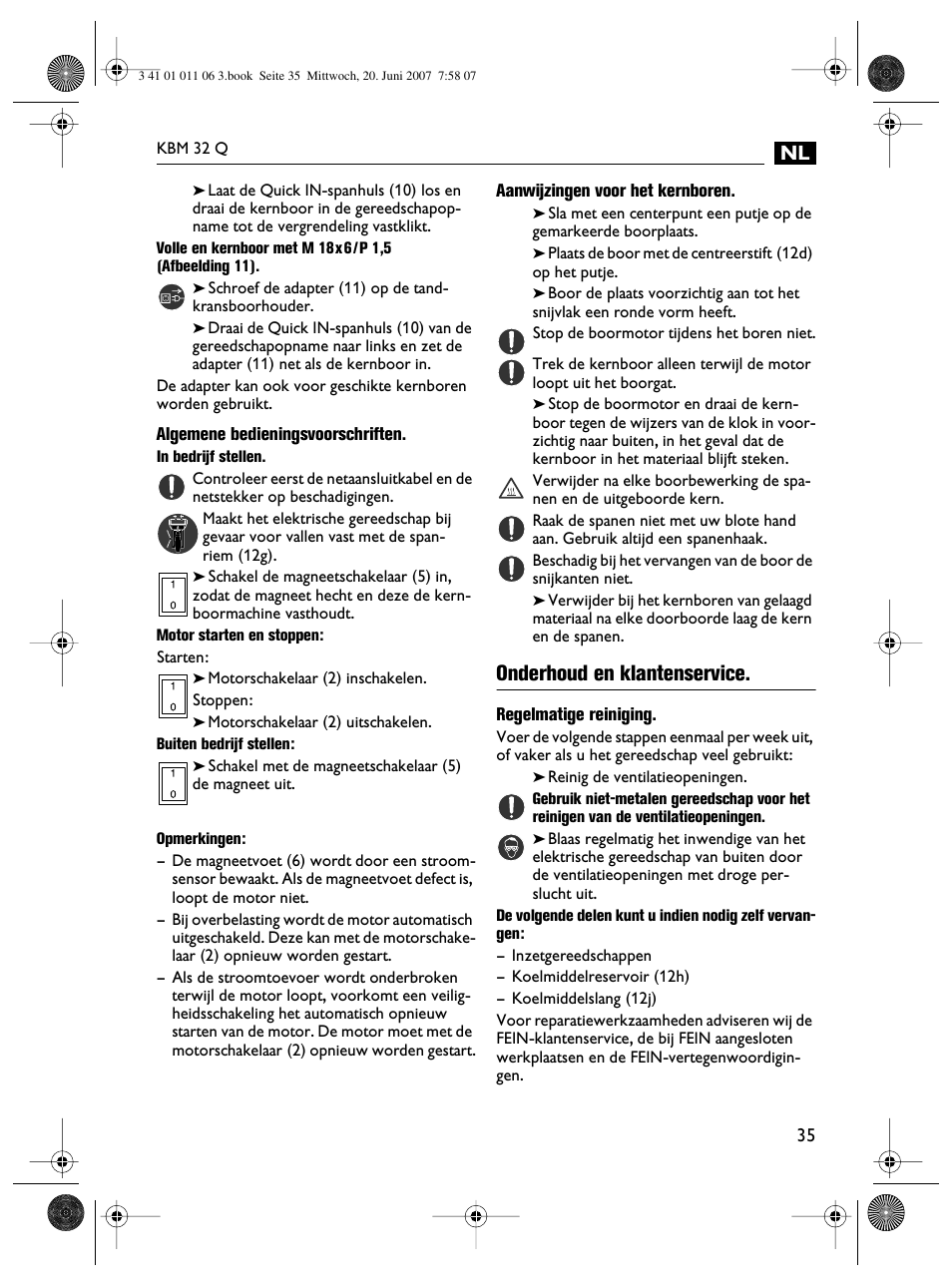 Onderhoud en klantenservice | Fein KBM32Q User Manual | Page 35 / 121