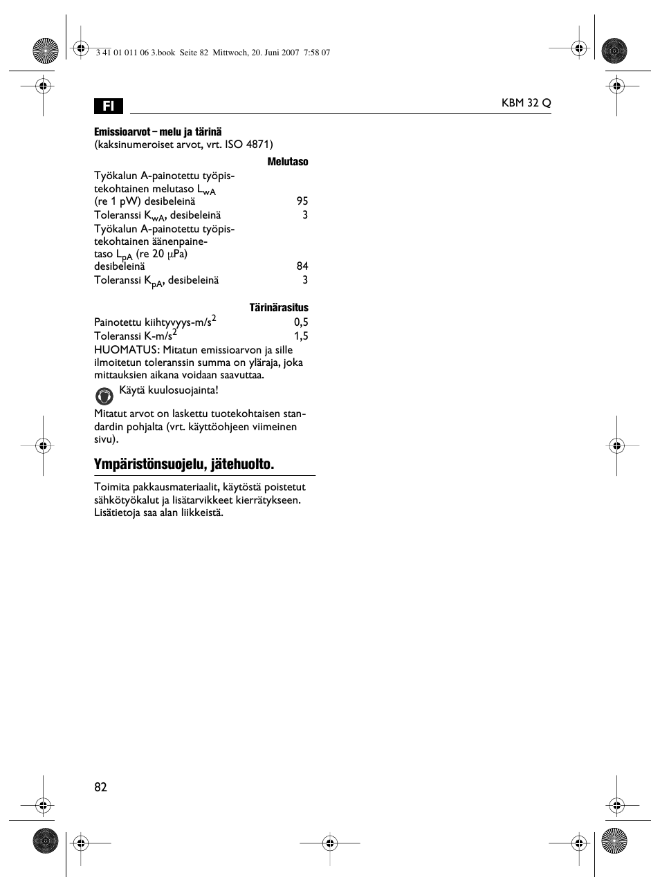 Ympäristönsuojelu, jätehuolto | Fein KBM32Q User Manual | Page 82 / 121
