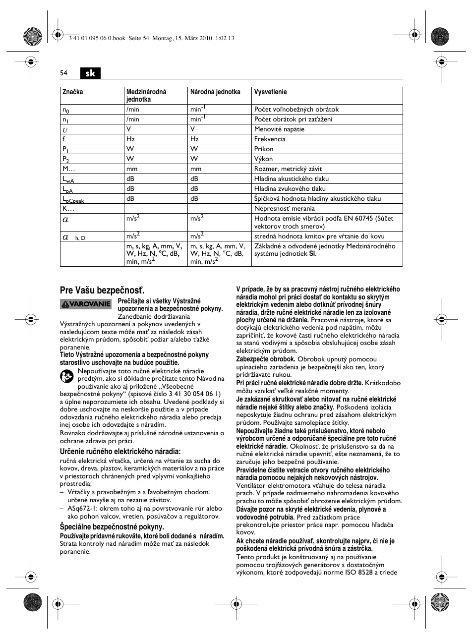 Sk pre va‰u bezpeãnosè | Fein ASq 672-1 User Manual | Page 54 / 64