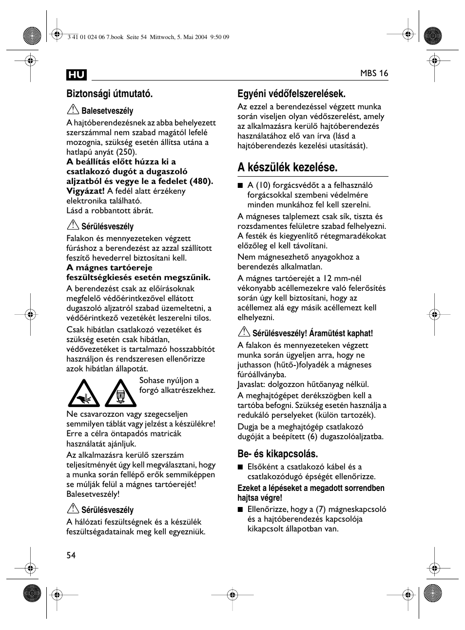 A készülék kezelése | Fein MBS16 User Manual | Page 54 / 78