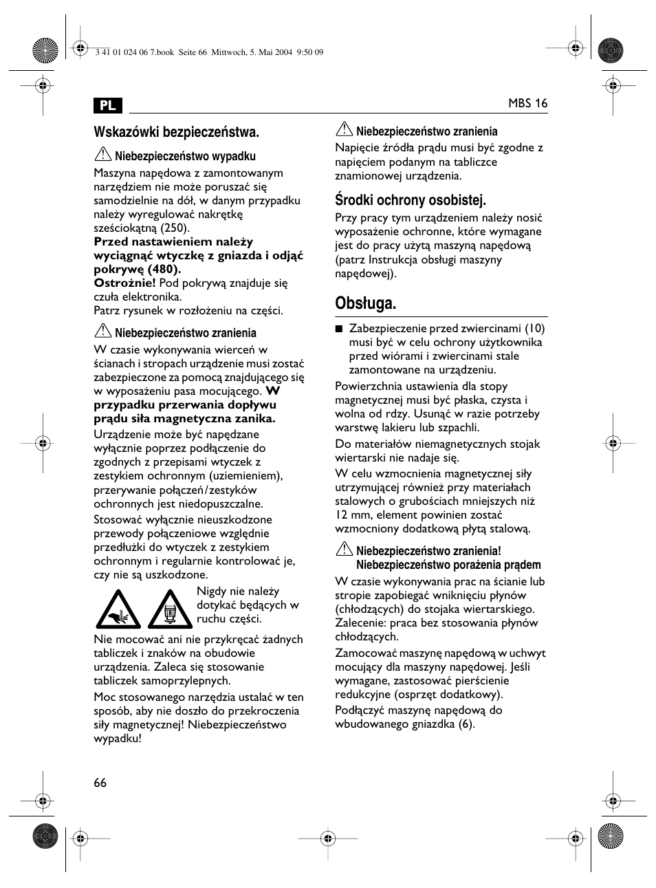 Obs∏uga | Fein MBS16 User Manual | Page 66 / 78