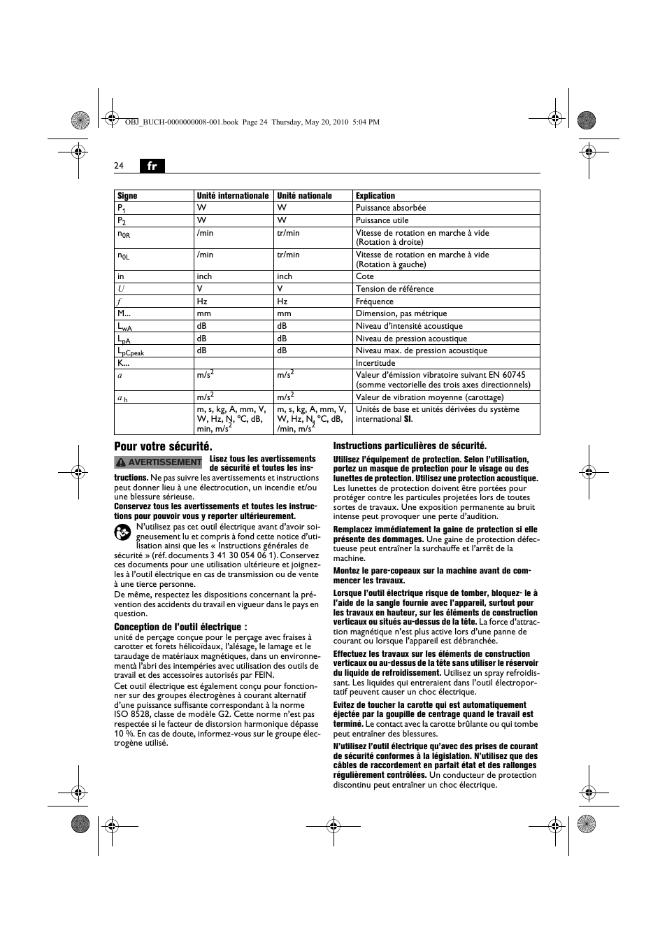 Fr pour votre sécurité | Fein KBM80auto User Manual | Page 24 / 148