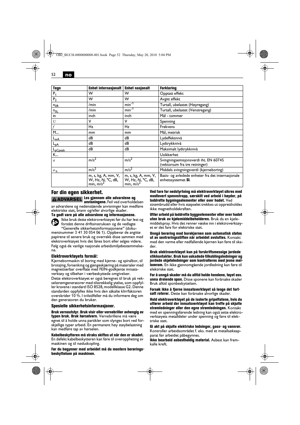 No for din egen sikkerhet | Fein KBM80auto User Manual | Page 52 / 148