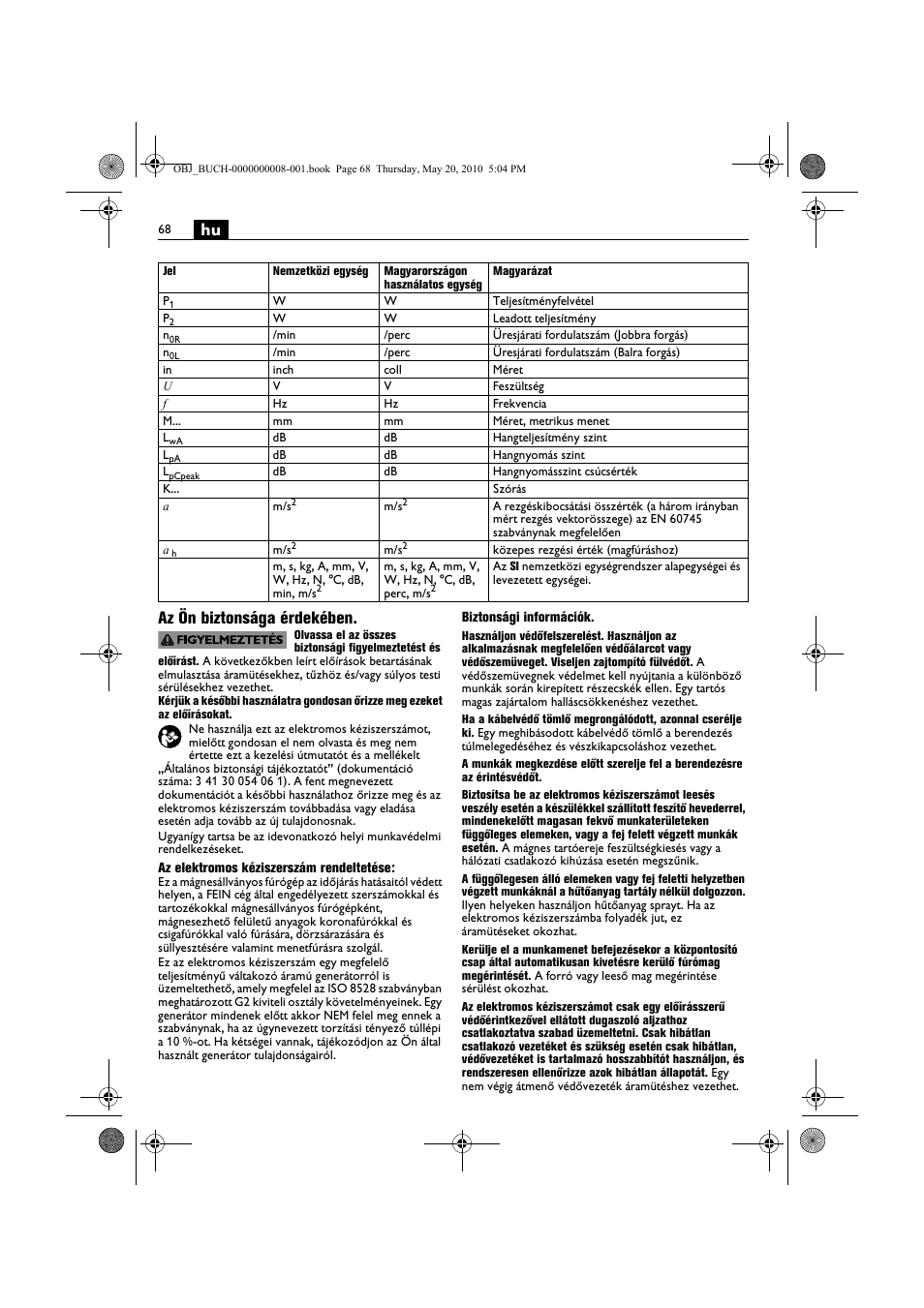 Hu az ön biztonsága érdekében | Fein KBM80auto User Manual | Page 68 / 148