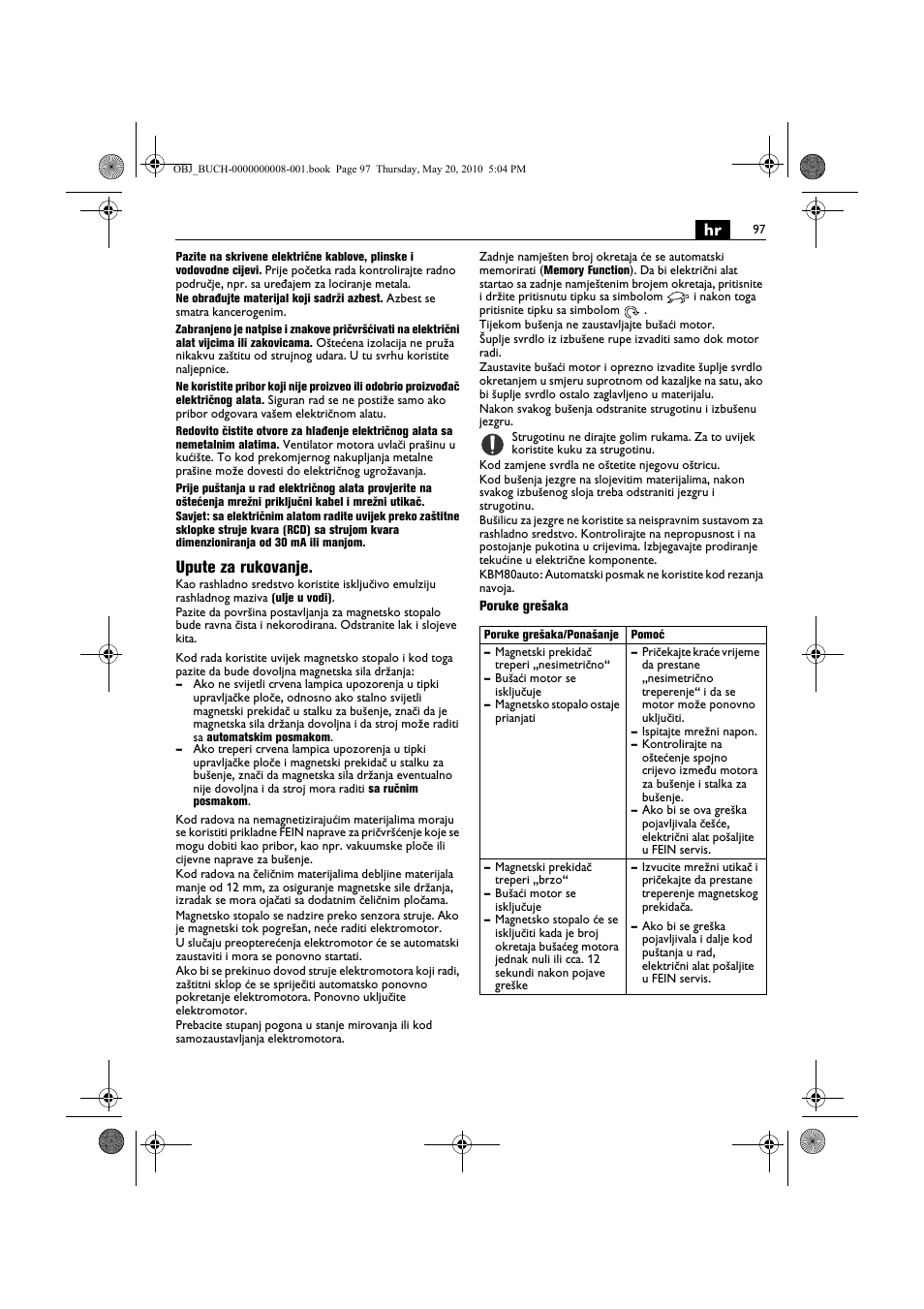 Upute za rukovanje | Fein KBM80auto User Manual | Page 97 / 148