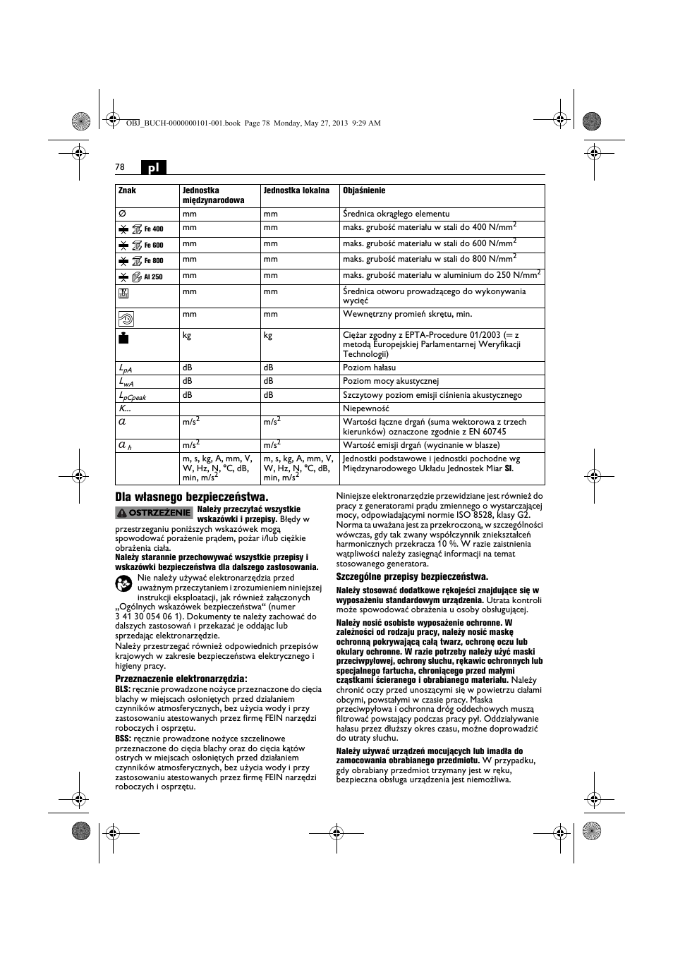 Pl dla własnego bezpieczeństwa | Fein BSS 2.0E User Manual | Page 78 / 138
