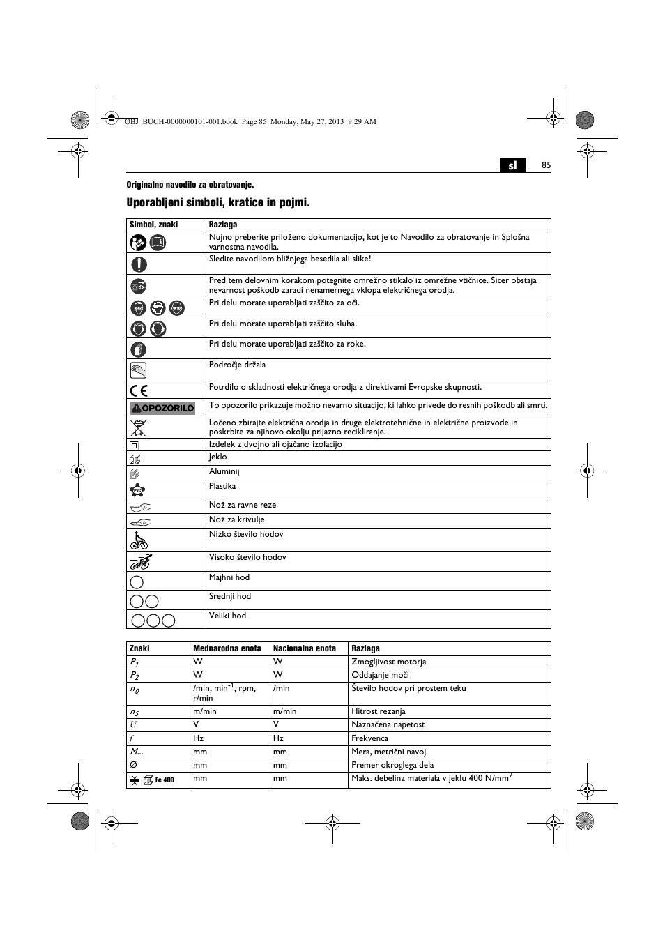 Uporabljeni simboli, kratice in pojmi | Fein BSS 2.0E User Manual | Page 85 / 138