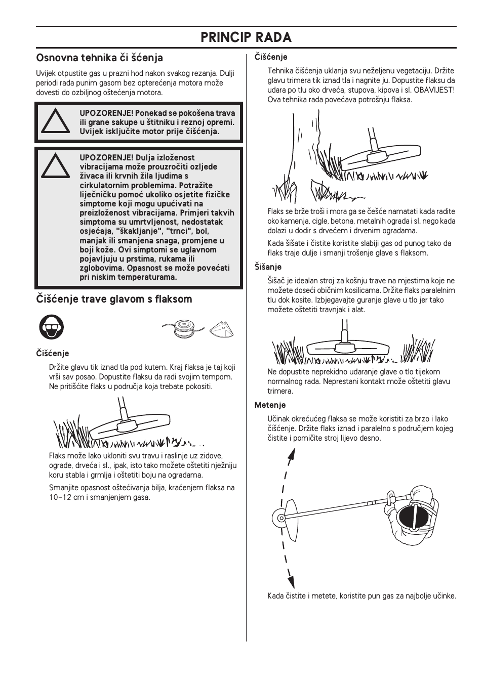Osnovna tehnika ãi ‰çenja, Âi‰çenje trave glavom s flaksom, Princip rada | Husqvarna 122LD User Manual | Page 445 / 642