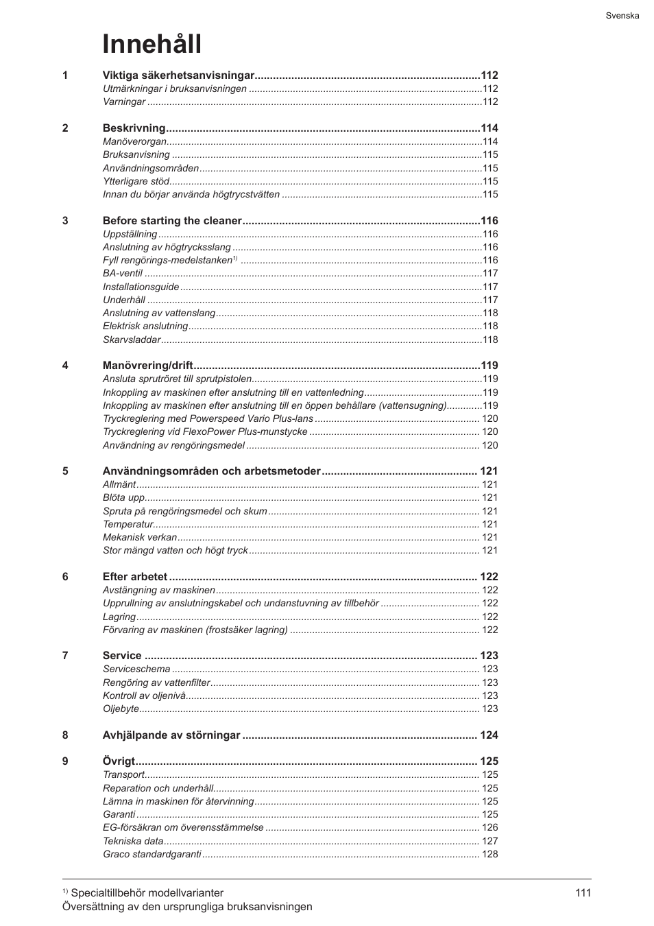 Innehåll | Graco AquaMax-E 3050 User Manual | Page 111 / 396