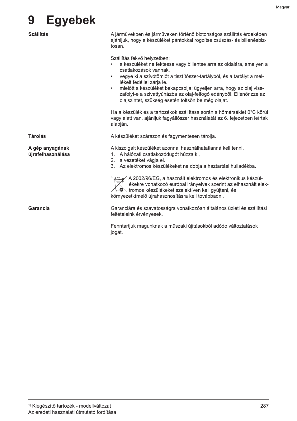 9 egyebek | Graco AquaMax-E 3050 User Manual | Page 287 / 396