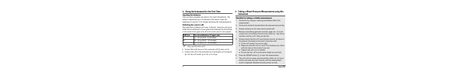 Using the instrument for the first time, Inserting the batteries, Selecting the correct cuff | Microlife BP A90 User Manual | Page 6 / 153