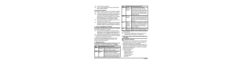 Uso de baterías recargables, Uso de un adaptador de corriente, Mensajes de error | M seguridad y protección | Microlife BP A100 User Manual | Page 20 / 105