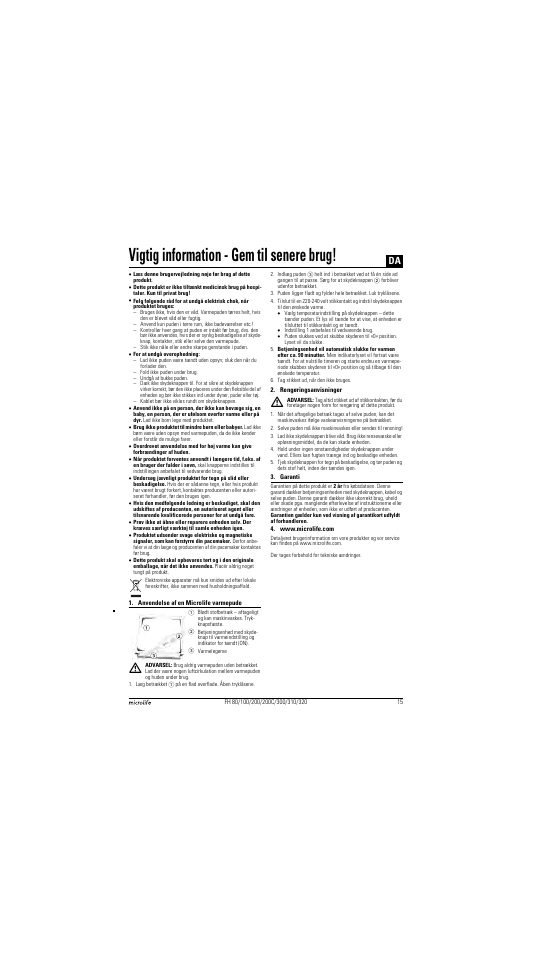Vigtig information - gem til senere brug | Microlife FH 300 User Manual | Page 15 / 26