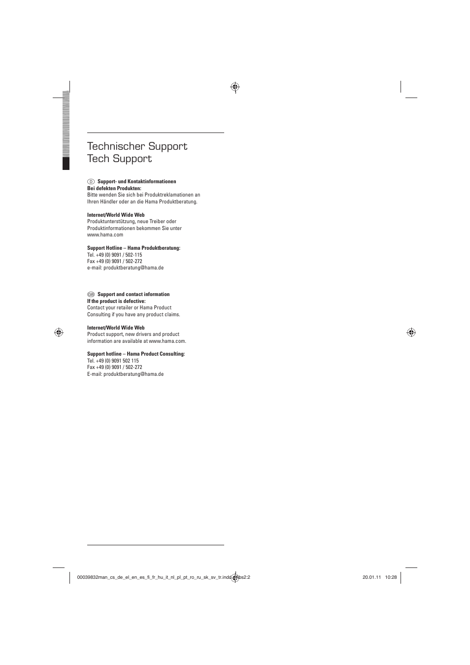 Technischer support tech support | Hama Combi Card Reader Premium Silver User Manual | Page 3 / 12