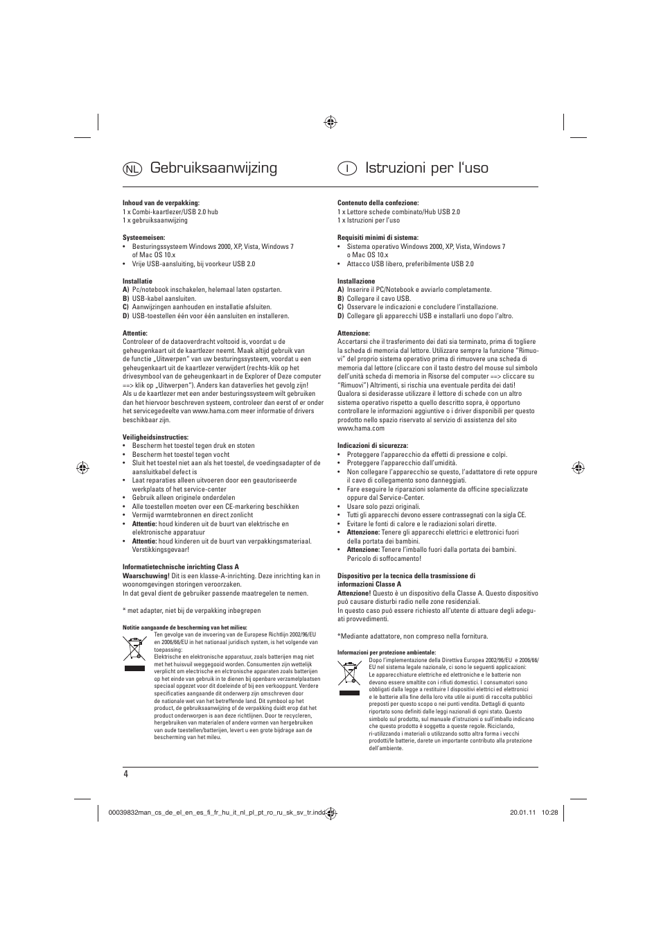 Ogebruiksaanwijzing i istruzioni per l‘uso | Hama Combi Card Reader Premium Silver User Manual | Page 7 / 12