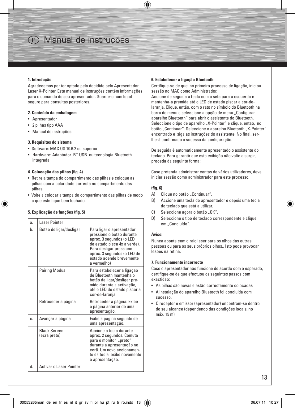 Pmanual de instruções | Hama X-Pointer bluetooth presenter User Manual | Page 16 / 21