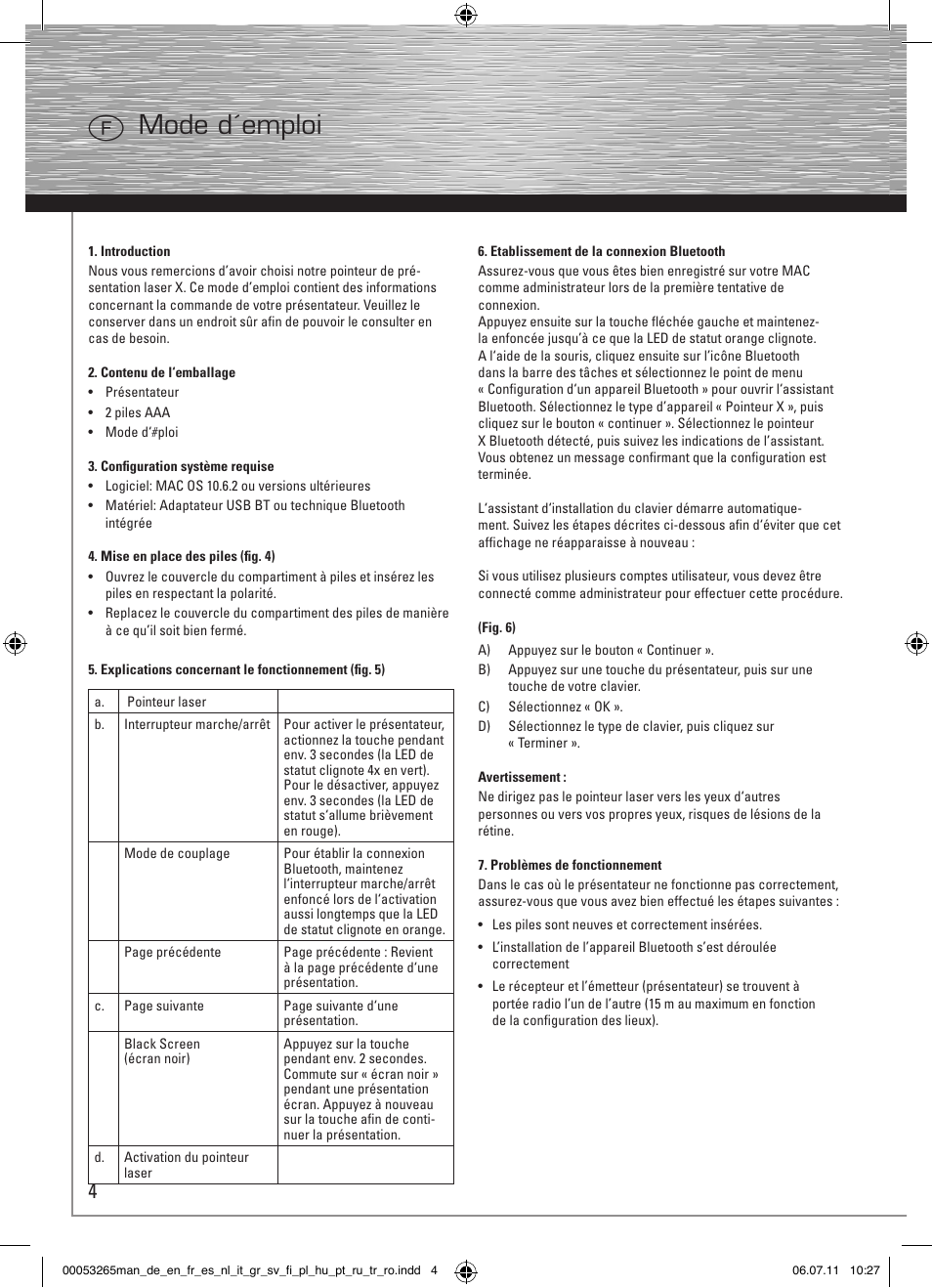 Fmode d´emploi | Hama X-Pointer bluetooth presenter User Manual | Page 7 / 21