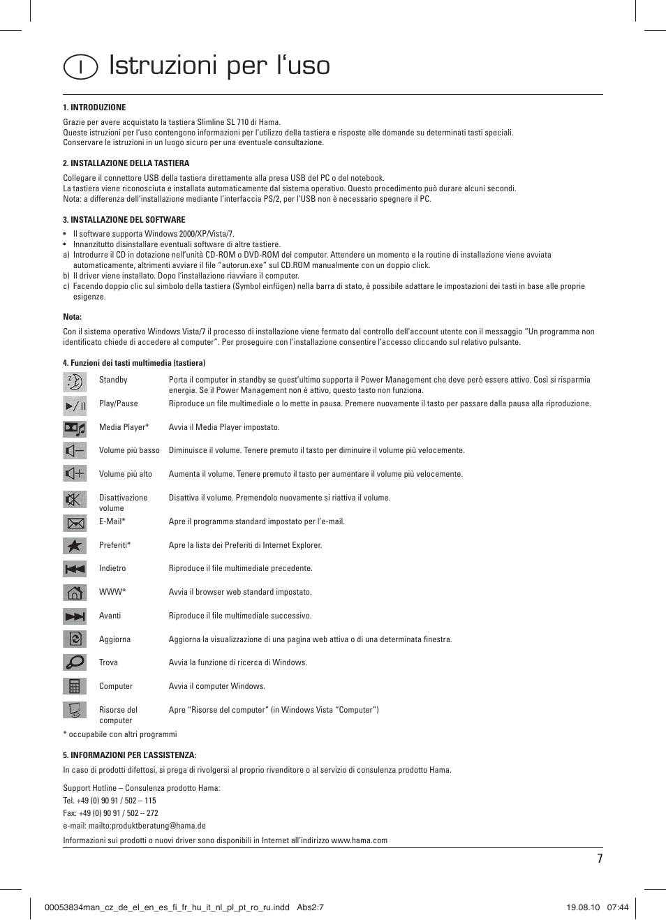 Iistruzioni per l‘uso | Hama Media Keyboard User Manual | Page 8 / 21