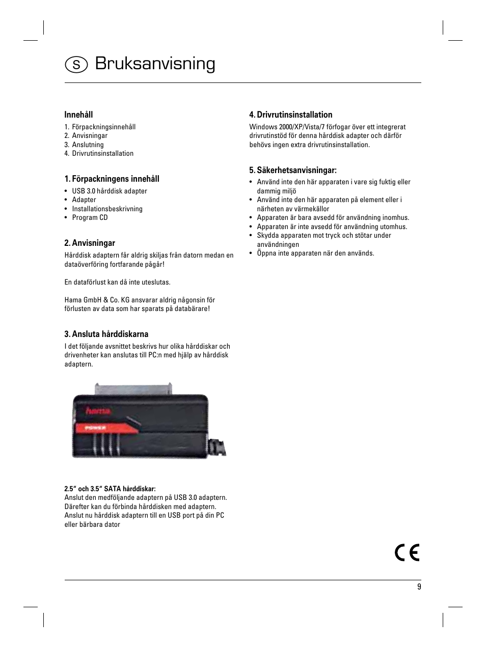 Sbruksanvisning | Hama USB 3.0 SATA Hard Disk Adapter User Manual | Page 10 / 22