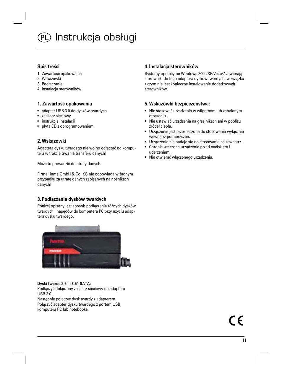 Qinstrukcja obsługi | Hama USB 3.0 SATA Hard Disk Adapter User Manual | Page 12 / 22