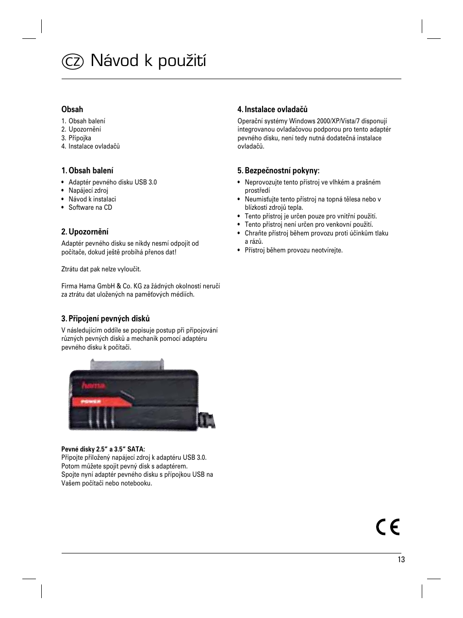 Cnávod k použití | Hama USB 3.0 SATA Hard Disk Adapter User Manual | Page 14 / 22